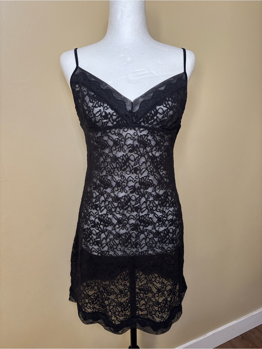 Y2K Victoria Secret black sheer lace slip dress
